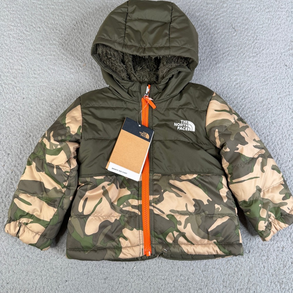The North Face Jacket Infant 12-18 M Green Camo Puffer Hooded Insulated Faux Fir